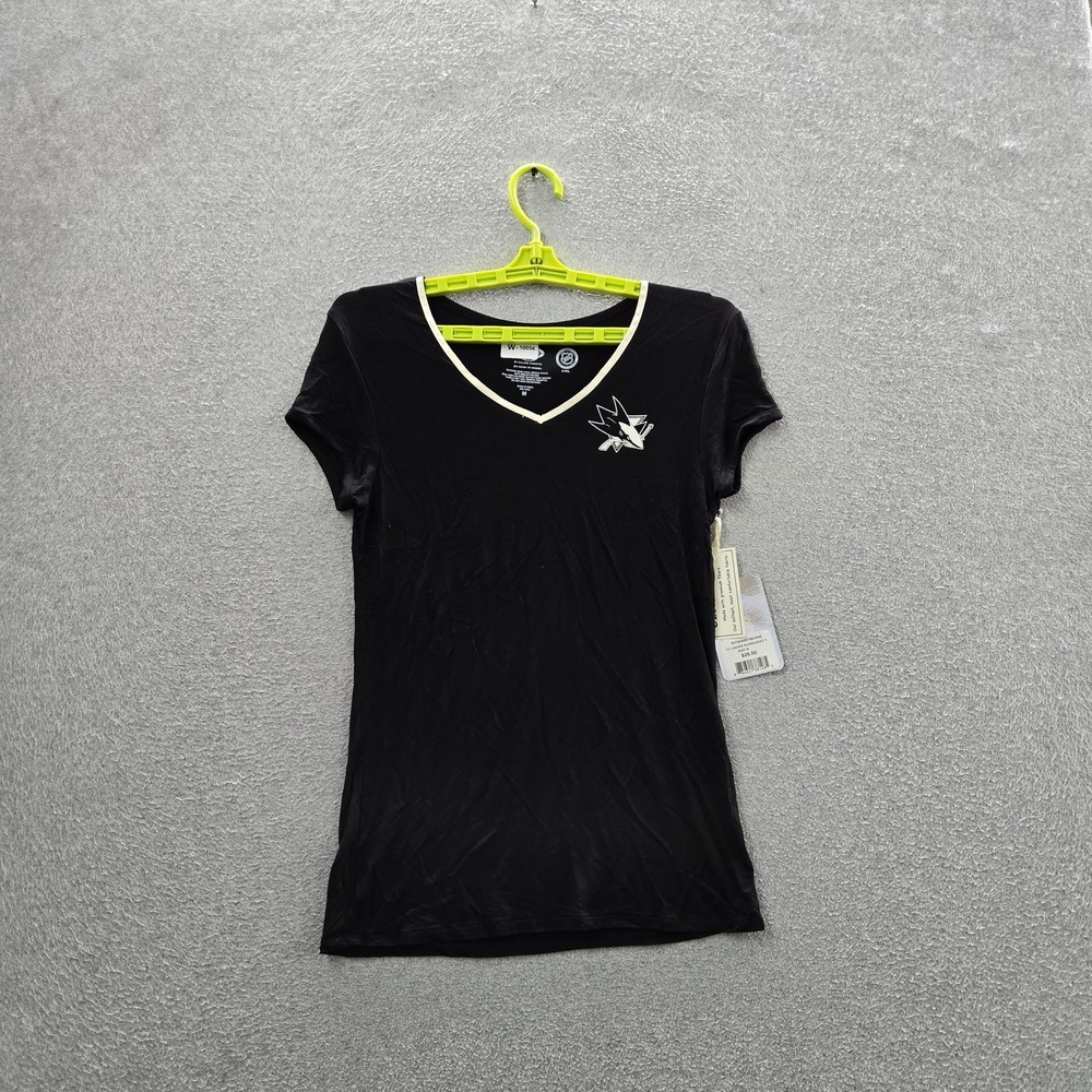 San Jose Sharks Women Shirt M Black V-Neck Pullover Short Sleeve‎ NWT